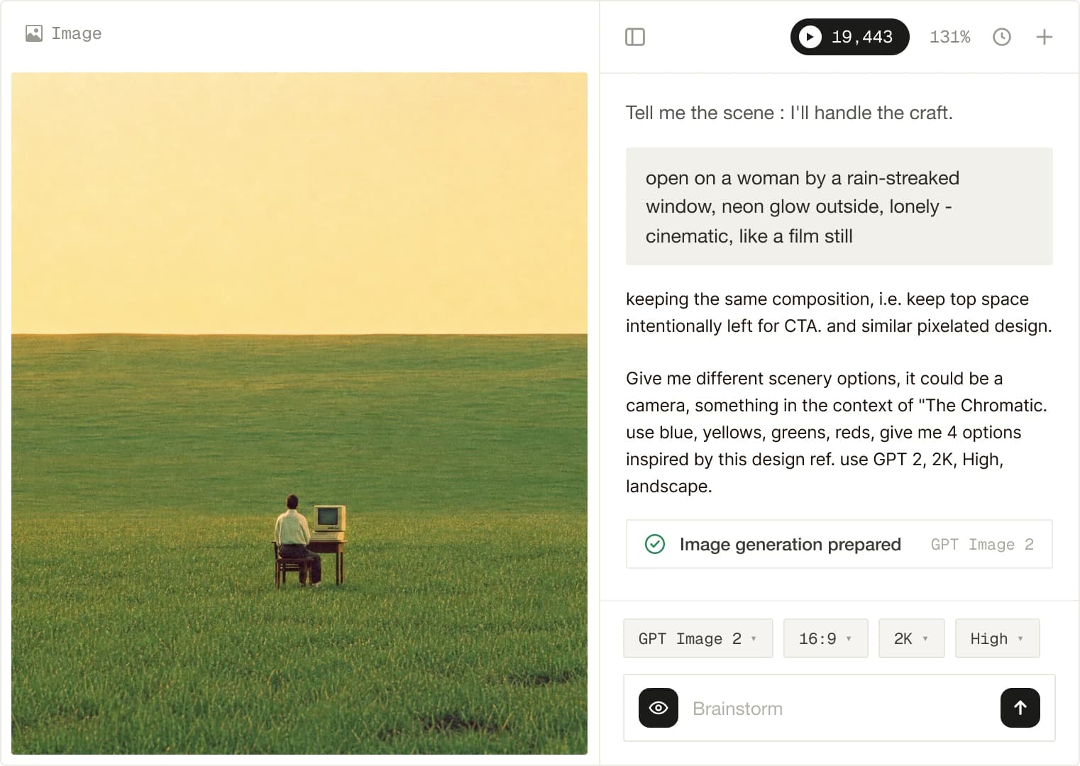 Create by talking to Light — prompt interface with image generation